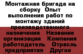 Монтажная бригада на сборку  Опыт выполнения работ по монтажу зданий производственного назначения › Название организации ­ Компания-работодатель › Отрасль предприятия ­ Другое › Минимальный оклад ­ 30 000 - Все города Работа » Вакансии   . Тверская обл.,Нелидово г.